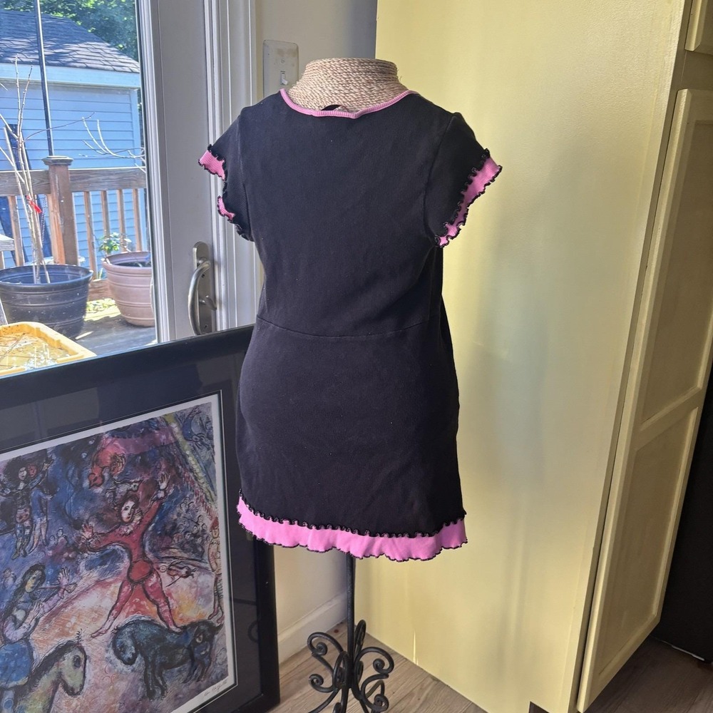 Betsey Johnson Intimates Dress Womens Medium Black Pink Ruffle Bow Floral Trim - Picture 5 of 9